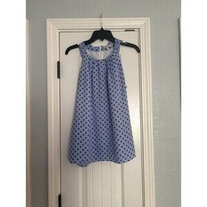 Banana Republic Blue White Diamond Sleeveless Top Womens 12 Zip Back